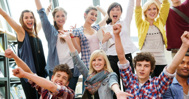 Group of students is happy and cheer