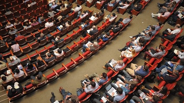 View from above on an auditorium filled with people